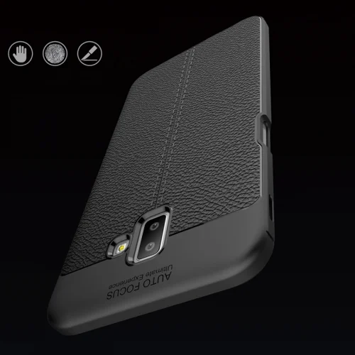 Samsung Galaxy A6 Plus 2018 Kılıf Deri Görünümlü Parmak İzi Bırakmaz Niss Silikon - Siyah
