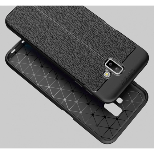 Samsung Galaxy A6 Plus 2018 Kılıf Deri Görünümlü Lüks Parmak İzi Bırakmaz Niss Silikon Kapak - Siyah