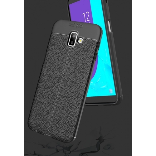 Samsung Galaxy A6 Plus 2018 Kılıf Deri Görünümlü Lüks Parmak İzi Bırakmaz Niss Silikon Kapak - Siyah