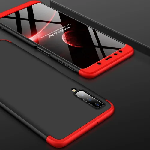 Samsung Galaxy A7 2018 Kılıf 3 Parçalı 360 Tam Korumalı Rubber AYS Kapak  - Kırmızı
