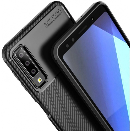Samsung Galaxy A7 2018 Kılıf Silikon Parmak İzi Bırakmayan Karbon Soft Negro Kapak - Lacivert