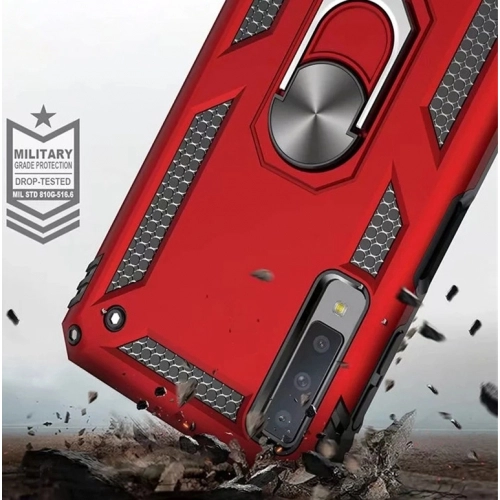 Samsung Galaxy A7 2018 Kılıf Silikon Zırhlı Standlı Yüzüklü Mıknatıslı Tank Kapak - Gold