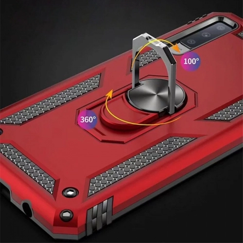 Samsung Galaxy A7 2018 Kılıf Silikon Zırhlı Standlı Yüzüklü Mıknatıslı Tank Kapak - Gri