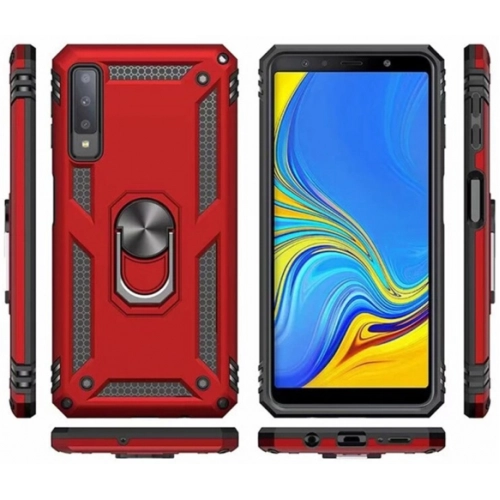 Samsung Galaxy A7 2018 Kılıf Silikon Zırhlı Standlı Yüzüklü Mıknatıslı Tank Kapak - Rose Gold