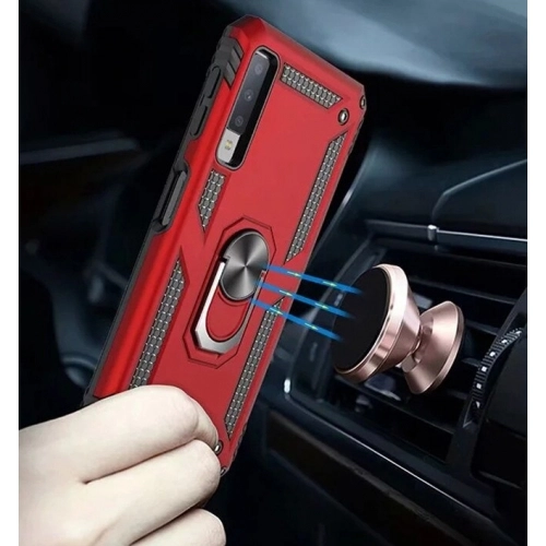 Samsung Galaxy A7 2018 Kılıf Silikon Zırhlı Standlı Yüzüklü Mıknatıslı Tank Kapak - Gri