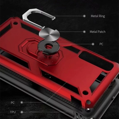 Samsung Galaxy A7 2018 Kılıf Silikon Zırhlı Standlı Yüzüklü Mıknatıslı Tank Kapak - Gri