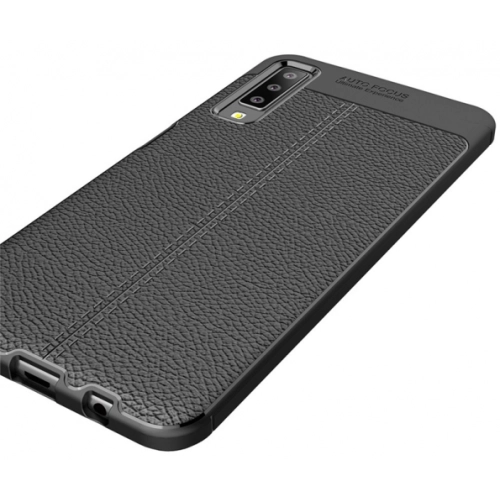 Samsung Galaxy A7 2018 Kılıf Deri Görünümlü Lüks Parmak İzi Bırakmaz Niss Silikon Kapak - Lacivert