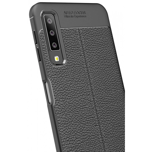 Samsung Galaxy A7 2018 Kılıf Deri Görünümlü Lüks Parmak İzi Bırakmaz Niss Silikon Kapak - Siyah