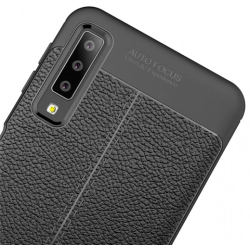 Samsung Galaxy A7 2018 Kılıf Deri Görünümlü Lüks Parmak İzi Bırakmaz Niss Silikon Kapak - Siyah