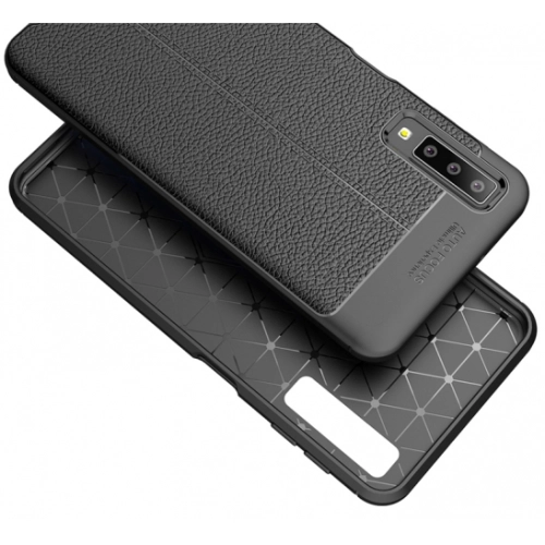 Samsung Galaxy A7 2018 Kılıf Deri Görünümlü Lüks Parmak İzi Bırakmaz Niss Silikon Kapak - Siyah