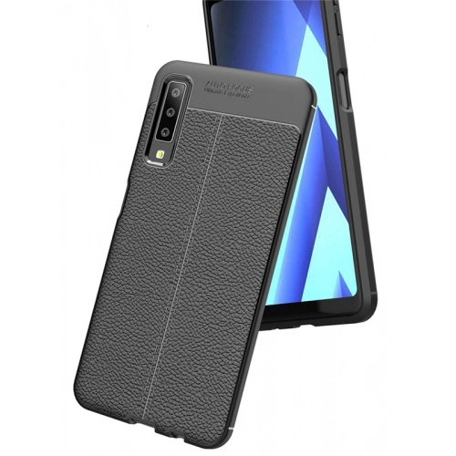 Samsung Galaxy A7 2018 Kılıf Deri Görünümlü Lüks Parmak İzi Bırakmaz Niss Silikon Kapak - Siyah