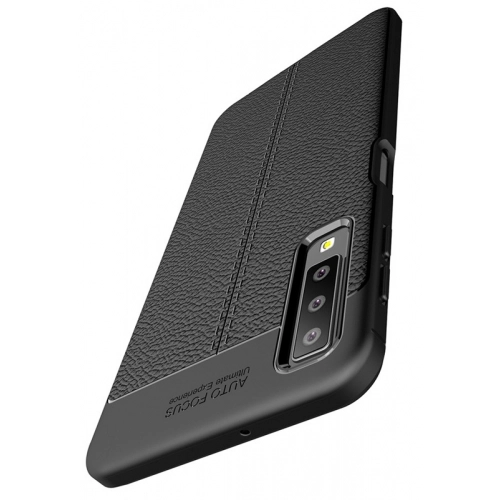 Samsung Galaxy A7 2018 Kılıf Deri Görünümlü Lüks Parmak İzi Bırakmaz Niss Silikon Kapak - Siyah