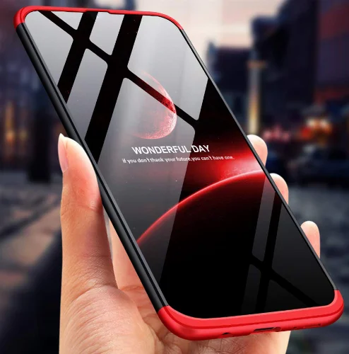 Samsung Galaxy A70 Kılıf 3 Parçalı 360 Tam Korumalı Rubber AYS Kapak  - Kırmızı - Siyah