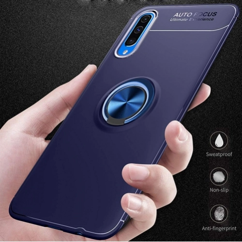 Samsung Galaxy A70 Kılıf Renkli Silikon Yüzüklü Standlı Auto Focus Ravel Kapak - Mavi