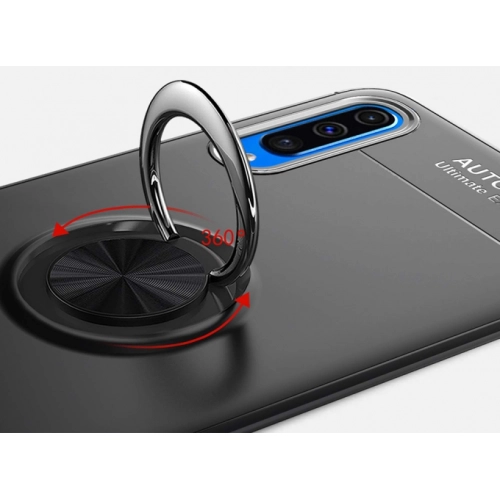 Samsung Galaxy A70 Kılıf Renkli Silikon Yüzüklü Standlı Auto Focus Ravel Kapak - Mavi - Siyah