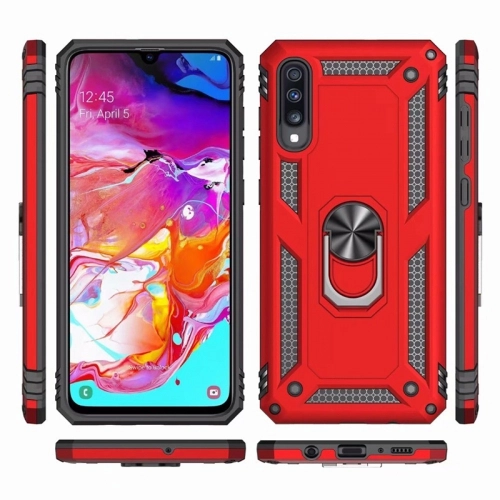 Samsung Galaxy A70 Kılıf Silikon Zırhlı Standlı Yüzüklü Mıknatıslı Tank Kapak - Rose Gold