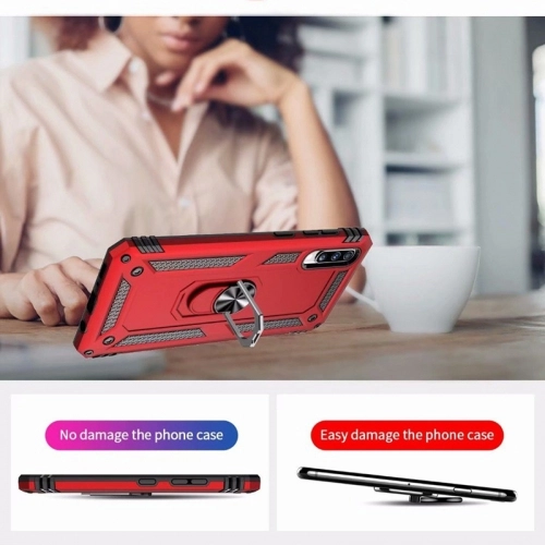 Samsung Galaxy A70 Kılıf Silikon Zırhlı Standlı Yüzüklü Mıknatıslı Tank Kapak - Gri