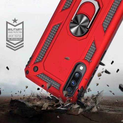 Samsung Galaxy A70 Kılıf Zırhlı Standlı Mıknatıslı Tank Kapak - Kırmızı