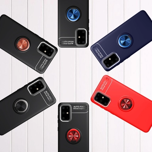 Samsung Galaxy A71 Kılıf Renkli Silikon Yüzüklü Standlı Auto Focus Ravel Kapak - Mavi - Siyah