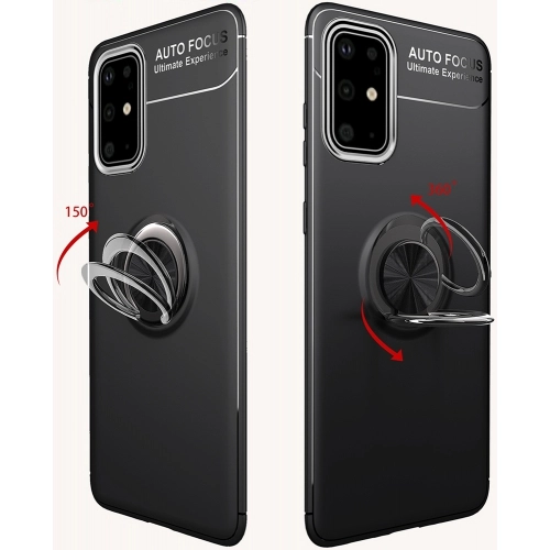 Samsung Galaxy A71 Kılıf Renkli Silikon Yüzüklü Standlı Auto Focus Ravel Kapak - Mavi - Siyah