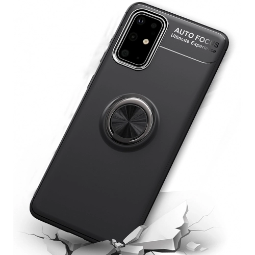 Samsung Galaxy A71 Kılıf Renkli Silikon Yüzüklü Standlı Auto Focus Ravel Kapak - Mavi - Siyah