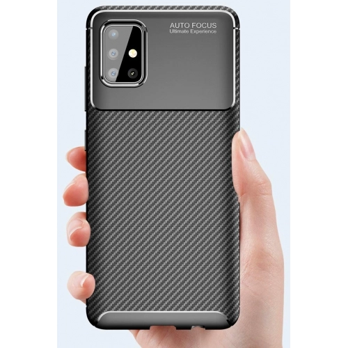 Samsung Galaxy A71 Kılıf Silikon Parmak İzi Bırakmayan Karbon Soft Negro Kapak - Lacivert