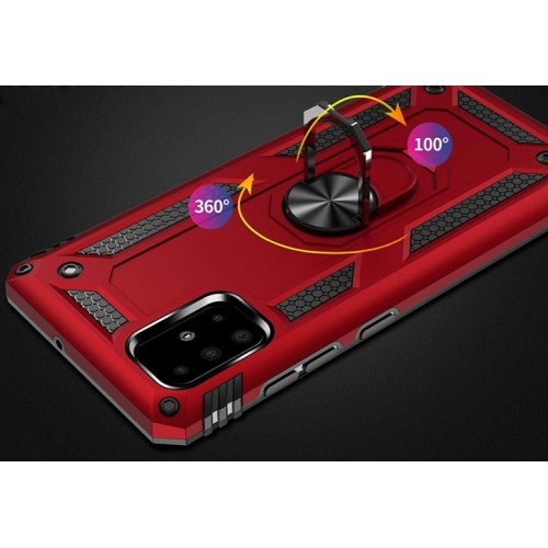 Samsung Galaxy A71 Kılıf Silikon Zırhlı Standlı Yüzüklü Mıknatıslı Tank Kapak - Gold