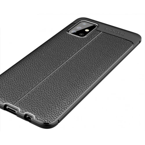 Samsung Galaxy A71 Kılıf Deri Görünümlü Lüks Parmak İzi Bırakmaz Niss Silikon Kapak - Siyah