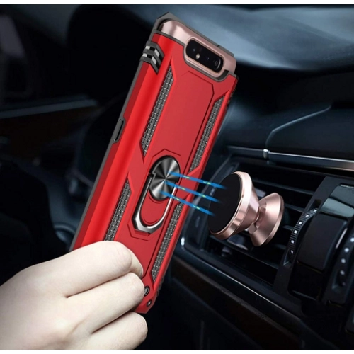 Samsung Galaxy A80 Kılıf Silikon Zırhlı Standlı Yüzüklü Mıknatıslı Tank Kapak - Kırmızı