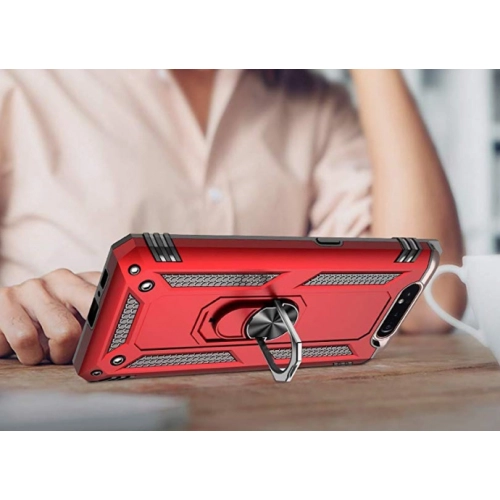 Samsung Galaxy A80 Kılıf Silikon Zırhlı Standlı Yüzüklü Mıknatıslı Tank Kapak - Kırmızı