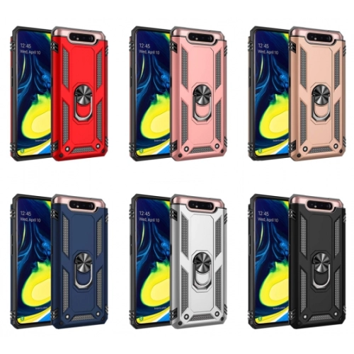 Samsung Galaxy A80 Kılıf Silikon Zırhlı Standlı Yüzüklü Mıknatıslı Tank Kapak - Rose Gold