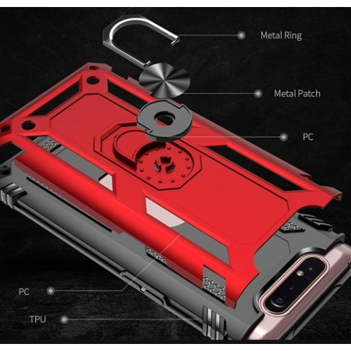 Samsung Galaxy A80 Kılıf Silikon Zırhlı Standlı Yüzüklü Mıknatıslı Tank Kapak - Rose Gold