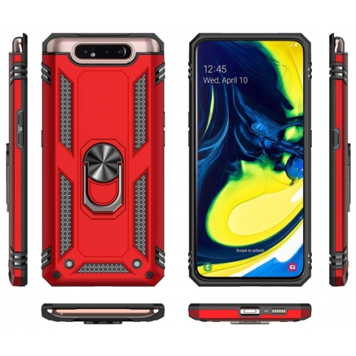 Samsung Galaxy A80 Kılıf Silikon Zırhlı Standlı Yüzüklü Mıknatıslı Tank Kapak - Gri