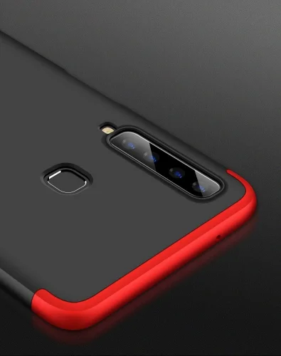 Samsung Galaxy A9 2018 Kılıf 3 Parçalı 360 Tam Korumalı Rubber AYS Kapak  - Kırmızı - Siyah