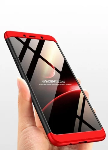 Samsung Galaxy A9 2018 Kılıf 3 Parçalı 360 Tam Korumalı Rubber AYS Kapak  - Kırmızı