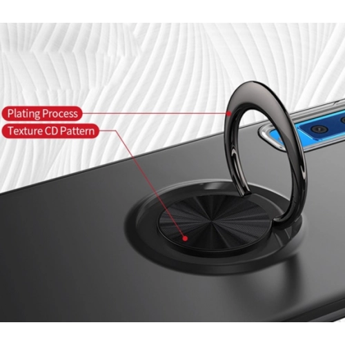 Samsung Galaxy A9 2018 Kılıf Renkli Silikon Yüzüklü Standlı Auto Focus Ravel Kapak - Siyah