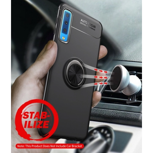 Samsung Galaxy A9 2018 Kılıf Renkli Silikon Yüzüklü Standlı Auto Focus Ravel Kapak - Siyah