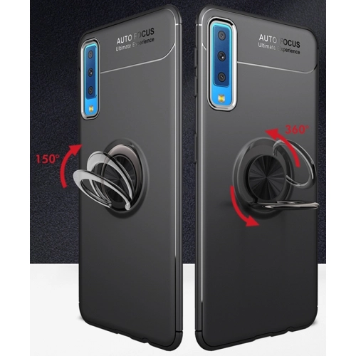 Samsung Galaxy A9 2018 Kılıf Renkli Silikon Yüzüklü Standlı Auto Focus Ravel Kapak - Siyah