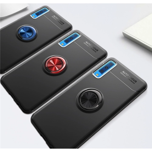 Samsung Galaxy A9 2018 Kılıf Renkli Silikon Yüzüklü Standlı Auto Focus Ravel Kapak - Mavi