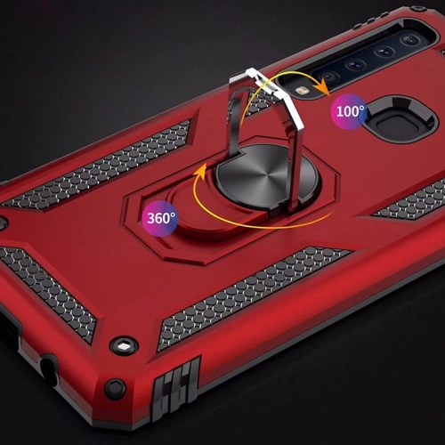 Samsung Galaxy A9 2018 Kılıf Silikon Zırhlı Standlı Yüzüklü Mıknatıslı Tank Kapak - Siyah