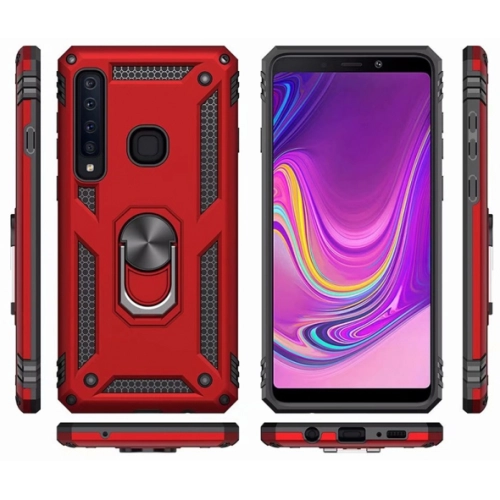 Samsung Galaxy A9 2018 Kılıf Silikon Zırhlı Standlı Yüzüklü Mıknatıslı Tank Kapak - Rose Gold