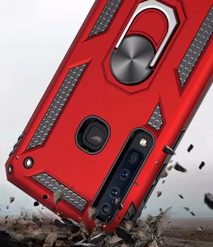 Samsung Galaxy A9 2018 Kılıf Zırhlı Standlı Mıknatıslı Tank Kapak - Kırmızı