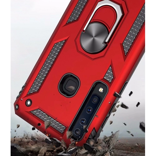 Samsung Galaxy A9 2018 Kılıf Silikon Zırhlı Standlı Yüzüklü Mıknatıslı Tank Kapak - Rose Gold