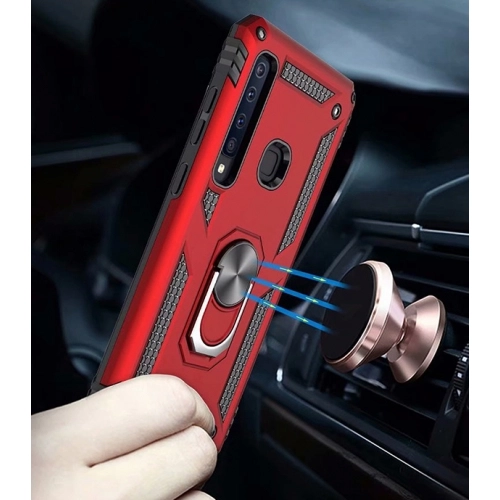 Samsung Galaxy A9 2018 Kılıf Silikon Zırhlı Standlı Yüzüklü Mıknatıslı Tank Kapak - Gri