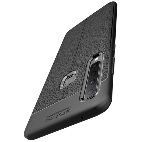 Samsung Galaxy A9 2018 Kılıf Deri Görünümlü Lüks Parmak İzi Bırakmaz Niss Silikon Kapak - Siyah