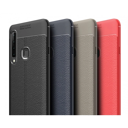 Samsung Galaxy A9 2018 Kılıf Deri Görünümlü Lüks Parmak İzi Bırakmaz Niss Silikon Kapak - Siyah