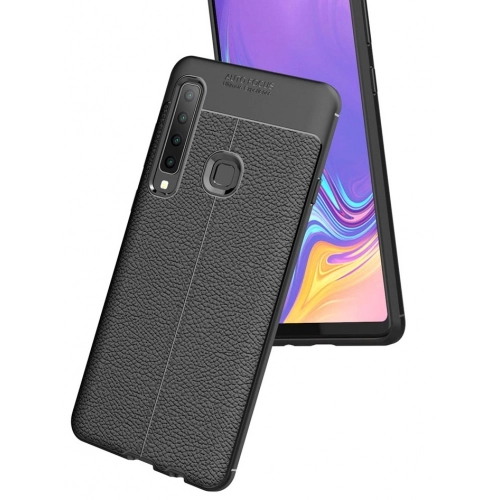 Samsung Galaxy A9 2018 Kılıf Deri Görünümlü Lüks Parmak İzi Bırakmaz Niss Silikon Kapak - Siyah