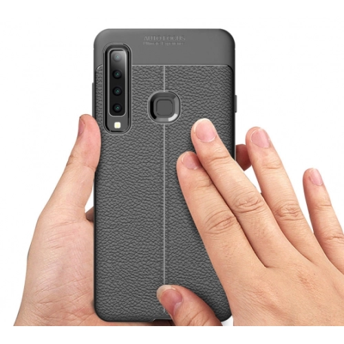 Samsung Galaxy A9 2018 Kılıf Deri Görünümlü Lüks Parmak İzi Bırakmaz Niss Silikon Kapak - Siyah