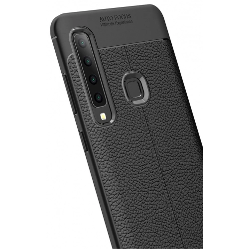 Samsung Galaxy A9 2018 Kılıf Deri Görünümlü Lüks Parmak İzi Bırakmaz Niss Silikon Kapak - Siyah