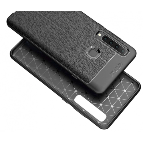 Samsung Galaxy A9 2018 Kılıf Deri Görünümlü Lüks Parmak İzi Bırakmaz Niss Silikon Kapak - Siyah